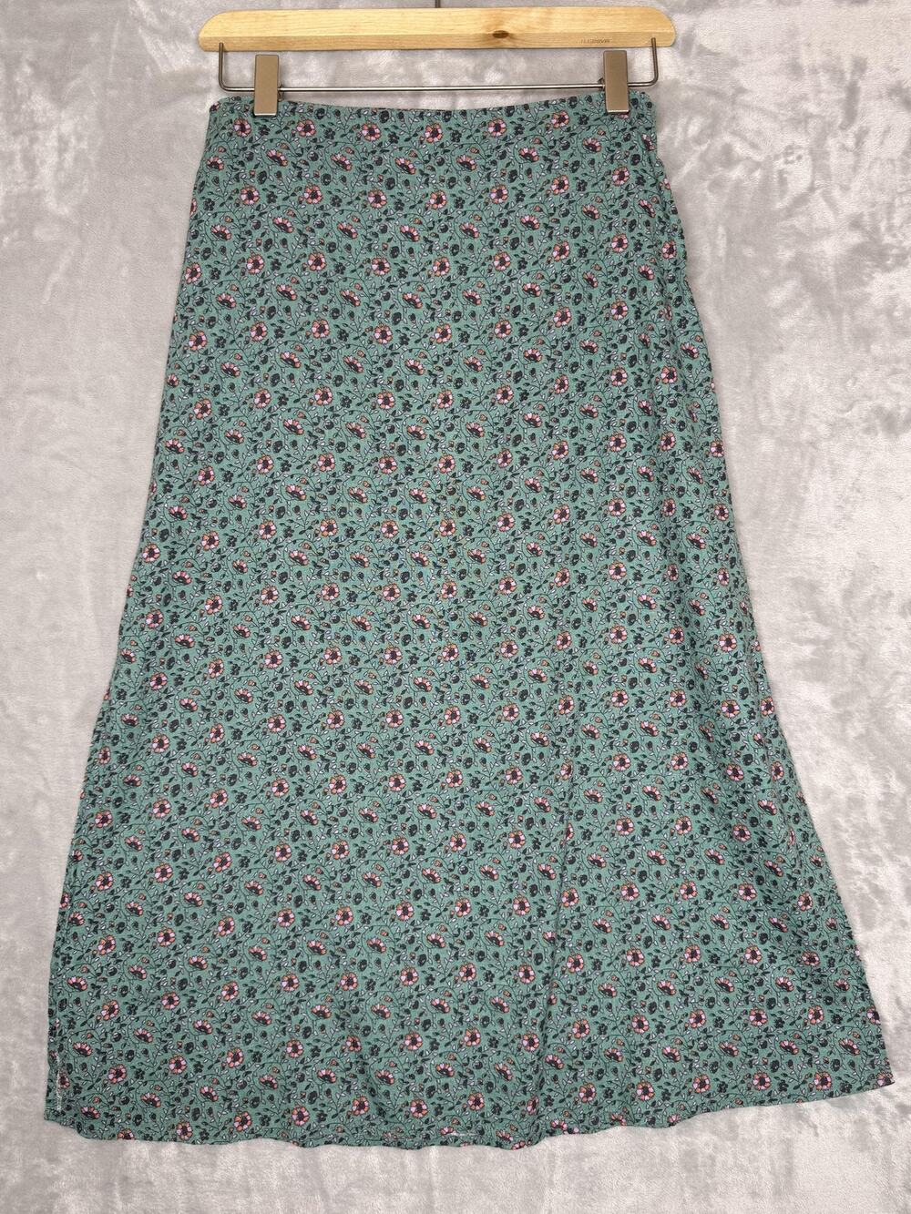 Marine Layer Skirt Womens 2 Green Floral A-Line Midi Slit Boho Coastal Preppy